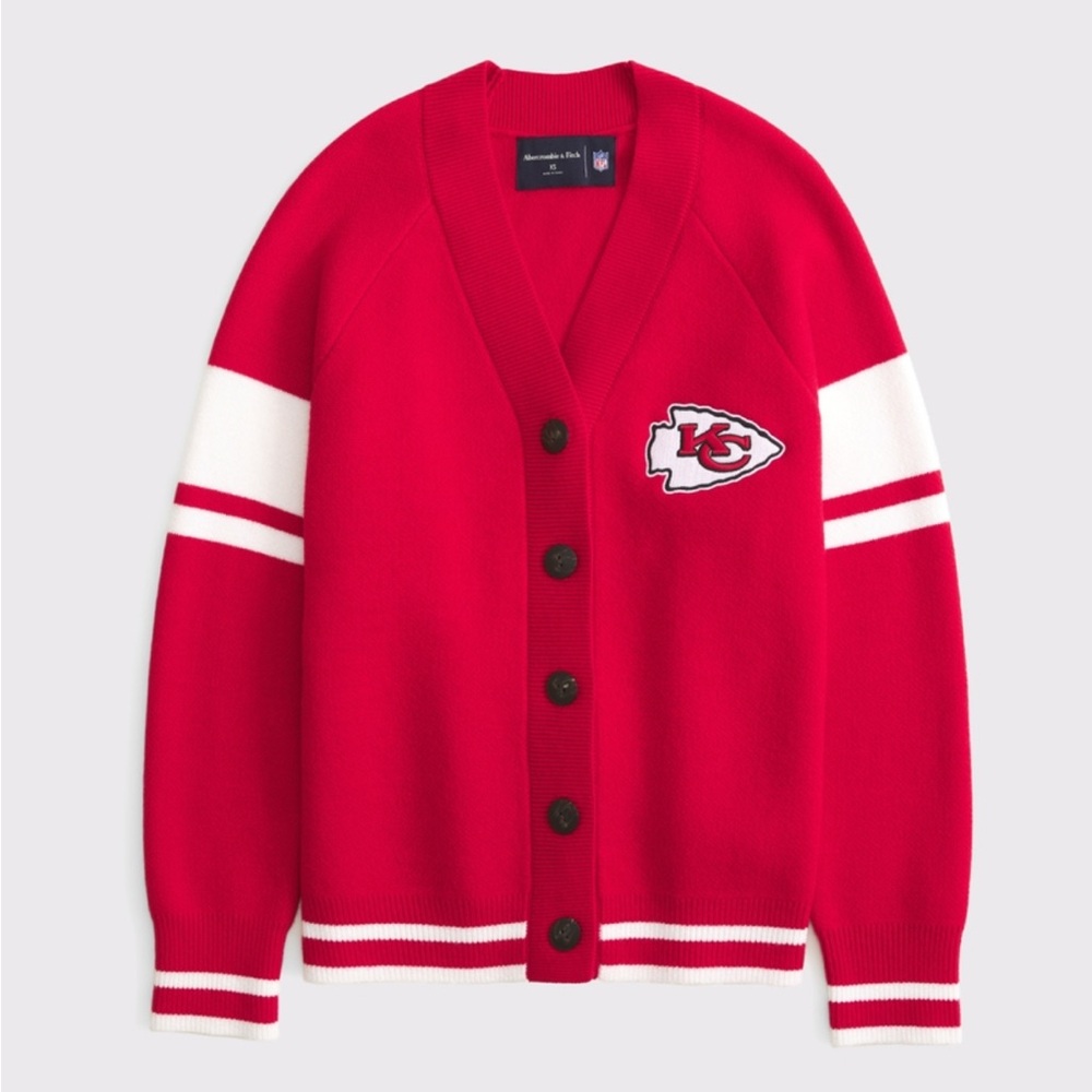 Brand New Abercrombie & Fitch Red and White Cardigan Sweater Varsity Style - Picture 2 of 3